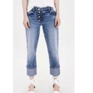 Zara Distressed Crop Cuff Exposed Zipper Jean 00